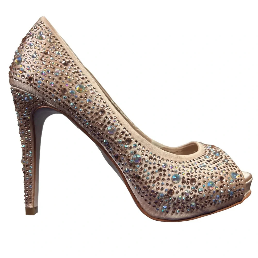 Carvela Kurt Geiger Rose Gold Lovebird Crystal-embellished Satin Stilettos - Picture 2 of 12
